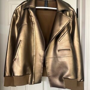Norma Kamali Bronze Leather Jacket XS